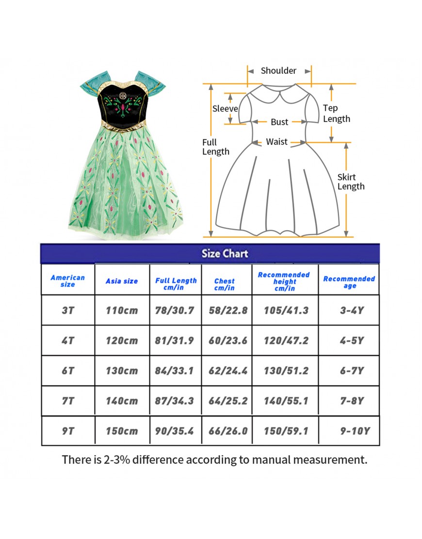 Princess Outfit Girls Dress up Kids Costume Christmas Birthday Party Cosplay Gift with Accessories (Green, 140CM/7-8Y)